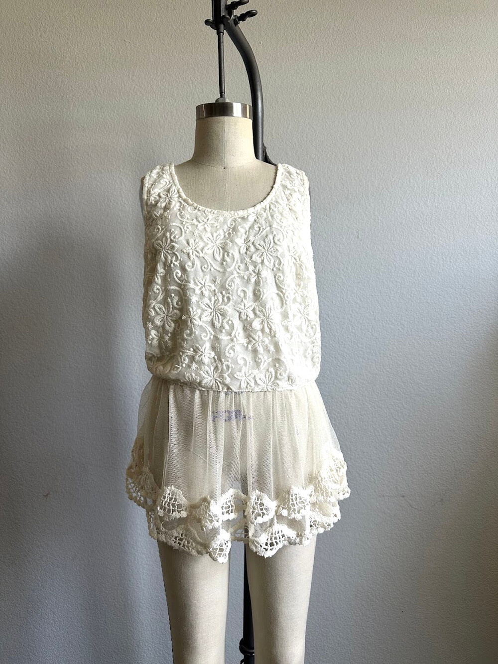 Lulumari Lace Mesh Romper Tank Cream Size S Boho Fairycore